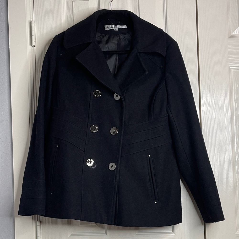 Kenneth Cole Elegant Black Double-Breasted Women's Coat - Picture 2 of 6